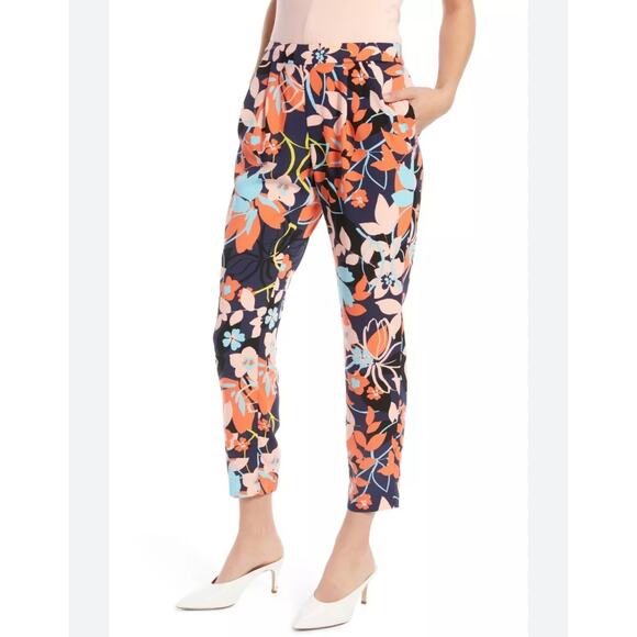 Halogen Wembly Floral Pull On Pant Navy Orange Pink Size XL - Picture 3 of 7